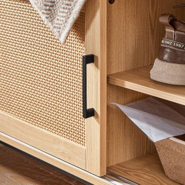 Schuhbank FSR154-N Braun - Holzwerkstoff - Metall - Rattan - 110 x 49 x 40 cm