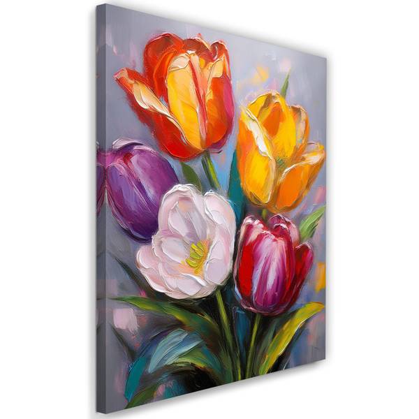 Tableau déco Tulipes fleurs peintes 70 x 100 cm