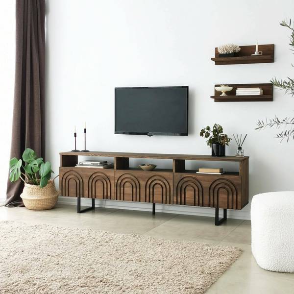 Meuble TV Barbania Marron - Bois massif - 170 x 40 x 30 cm