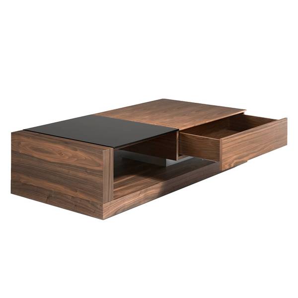 Table basse verre noir noyer Marron - Noyer - Acier - Cristal - 130 x 36 x 70 cm