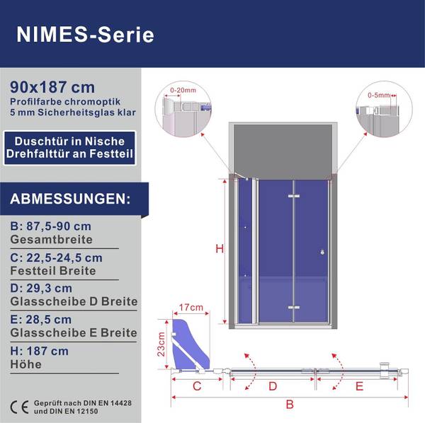 Duschtür NIMES Breite: 90 cm