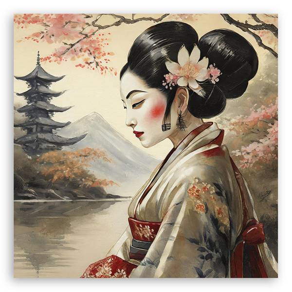 Wandbild japanische geisha abstraktion 60 x 60 cm