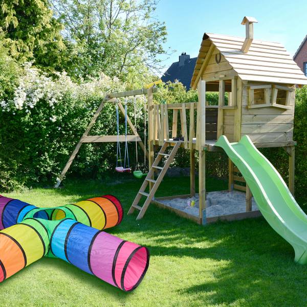 Bunter Spieltunnel mit 4 Röhren Blau - Grün - Rot - Polyester - Stahl - 232 x 46 x 232 cm