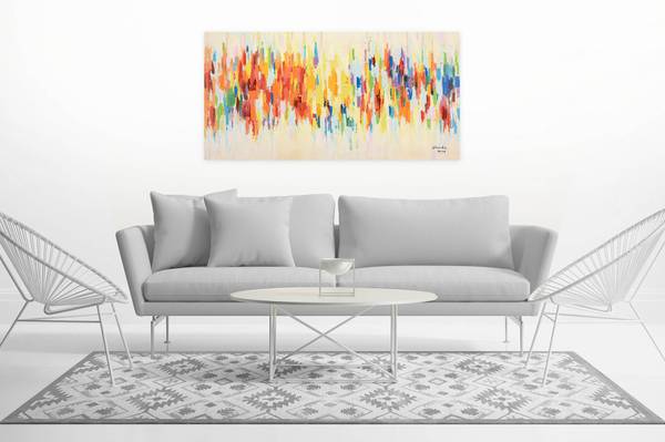 Acrylbild Handgemalt Nonfigurativ Vab Baumwollstoff - 120 x 60 x 4 cm