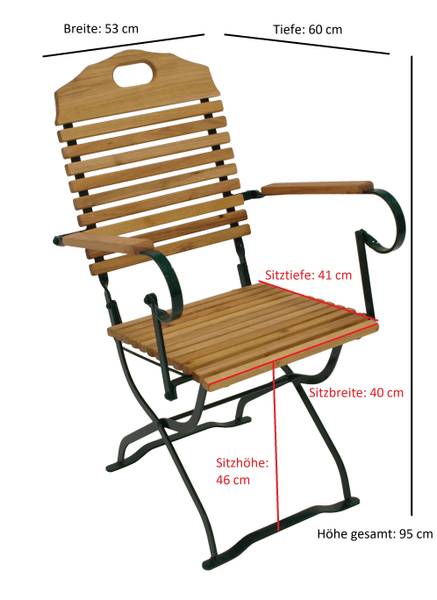 Klappsessel BAD TÖLZ mit Armlehnen Braun - Grün - Robinie - Stahl - 53 x 95 x 60 cm