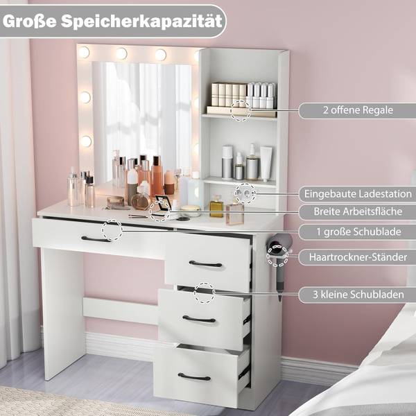 Schminktisch TG32143PQ-IT+DE Weiß - Holzwerkstoff - 40 x 139 x 94 cm