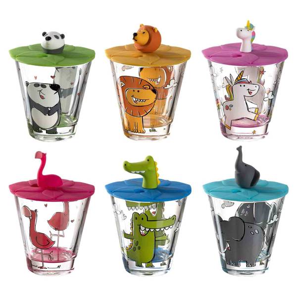 Kinderbecher mit Deckel Bambini 6er Set Glas - 2 x 2 x 2 cm