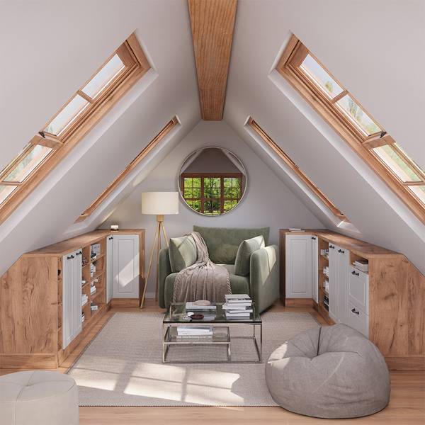 Dachschrägenschrank Rion 59994 Eiche Landhaus Dekor - Eiche Dekor - Weiß