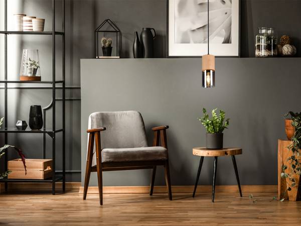 Holz Pendelleuchte 1 flammig Rauchglas Schwarz - Grau - Rauchglas - 10 x 150 x 10 cm