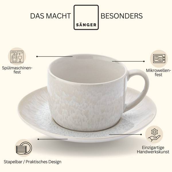 Kaffeeservice Korfu - 8 teilig Weiß - Steingut - 8 x 6 x 8 cm