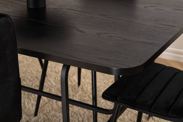 Essgruppe Uno + Windu (7-teilig) Schwarz - Samt - 200 x 74 x 90 cm