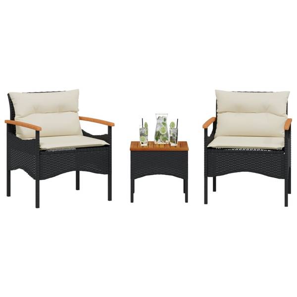Loungeset 3034169 set van 3 zwart - acacia - staal - 40 x 37 x 40 cm