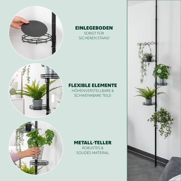 Teleskopblumenregal 61077 Schwarz - Metall - 30 x 290 x 19 cm