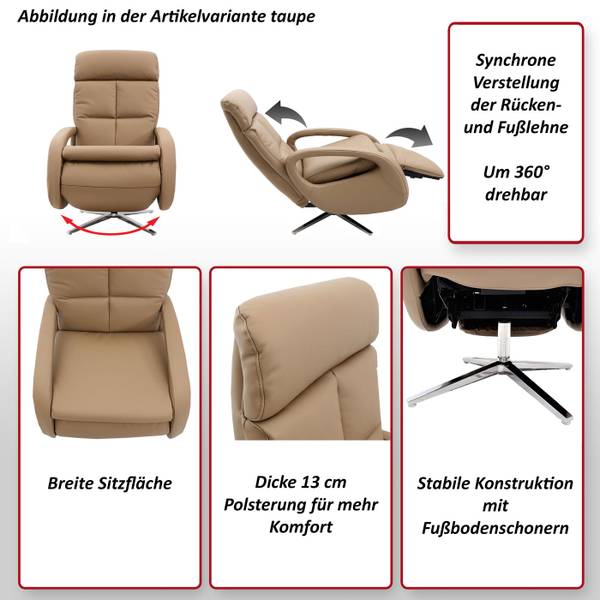 Relaxsessel L11 drehbar, Voll-Leder Braun - Taupe