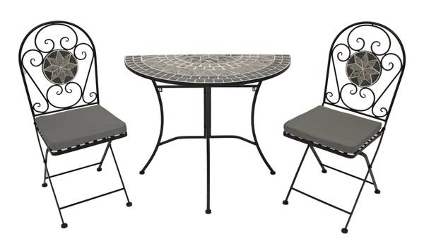 Balkonset SIENA 3-teilig Schwarz - Grau - Webstoff - Stahl - Mosaik - 45 x 75 x 90 cm