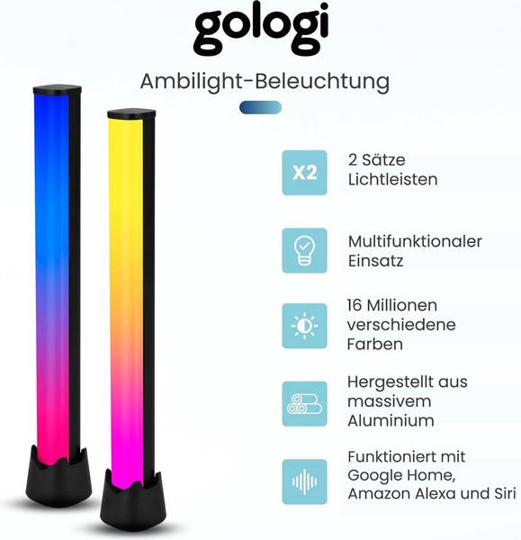 Monitor-Beleuchtung Smart 2er-Set Schwarz - Metall - Kunststoff - 3 x 30 x 3 cm