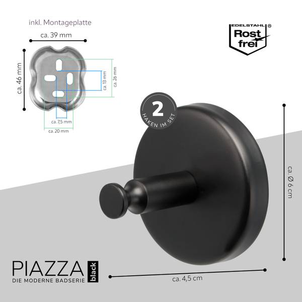 Handtuchhaken Piazza 91103 (2er-Set) Kunststoff