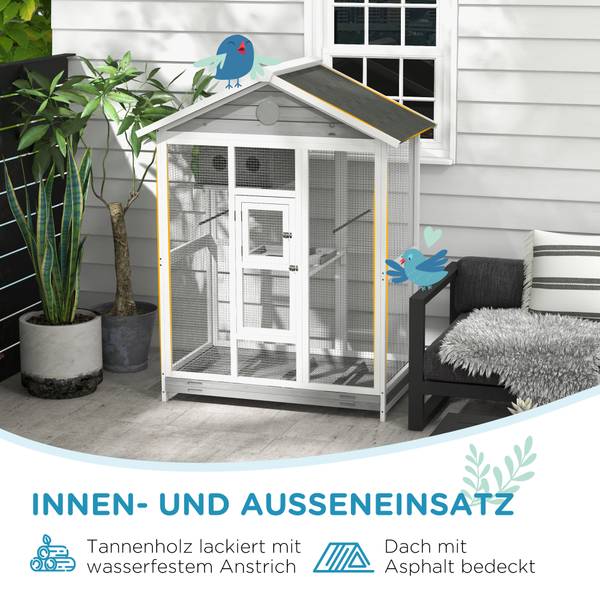 Vogelkäfig D10-070V03GY Massivholz - 68 x 154 x 112 cm