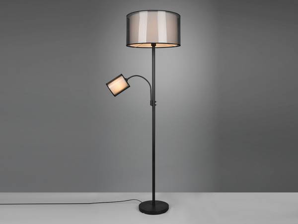 Stoff Stehlampe mit Leselampe groß Silber - Weiß - Metall - Textil - 45 x 174 x 45 cm