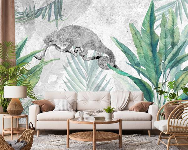 Papier Peint CAMÉLÉON Plantes Béton Vert - 315 x 210 x 210 cm
