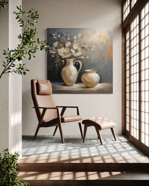 Wandbild vase blumen vintage 60 x 60 cm