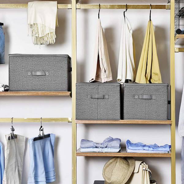 Lot de 3 boîtes de rangement pliables Gris - Textile - 30 x 25 x 40 cm