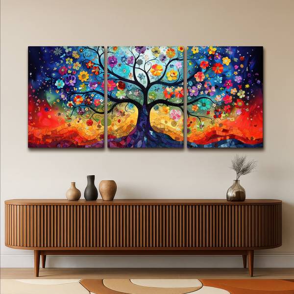 LEINWANDBILD Blumen Baum 3er Set 180 x 80 cm