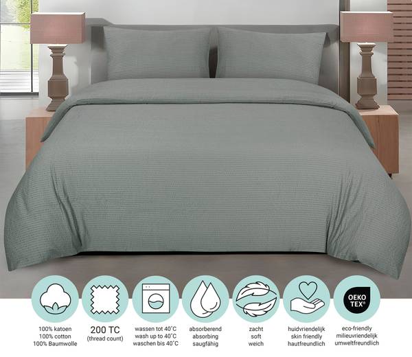 Dekbedovertrek 491006 (2-delig) grijs - textiel - 140 x 2 x 220 cm
