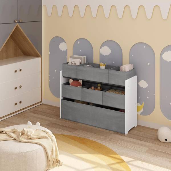 Kinderzimmerregal Melanie Grau - Weiß - Holzwerkstoff - Metall - Textil - 92 x 60 x 30 cm