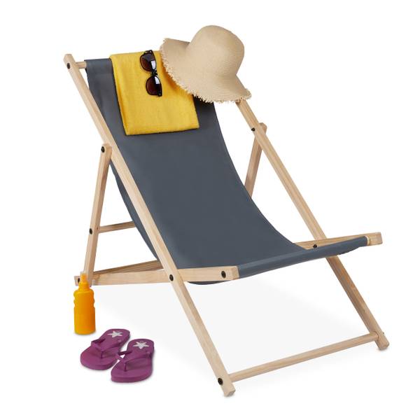 Liegestuhl Holz klappbar Braun - Grau - Polyester - 56 x 82 x 94 cm