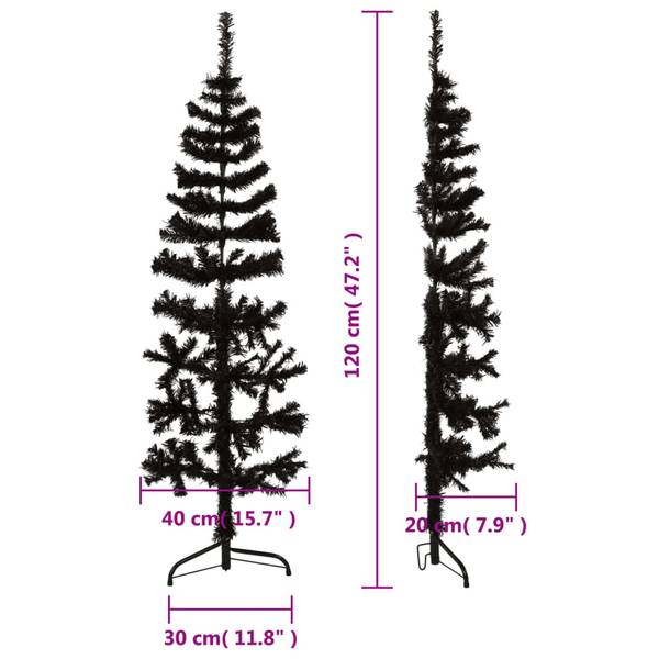 Demi-sapin de Noël artificiel 3013738 Noir - 40 x 120 x 1 cm
