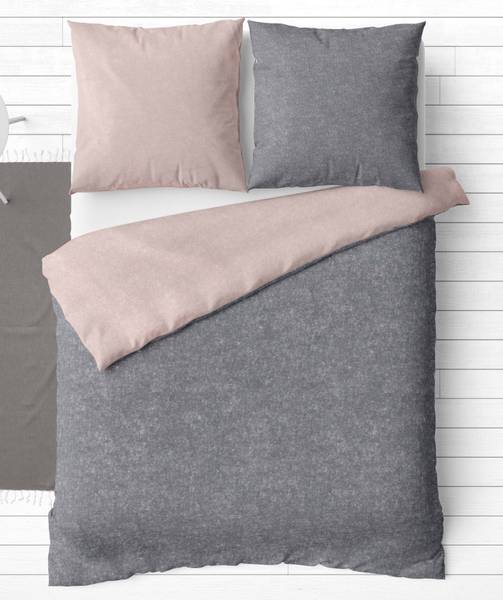 Wende Bettwäsche Rosa Anthrazit - Biber 135 x 200 cm