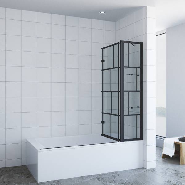 Duschabtrennung Badewannenaufsatz Schwarz - Glas - 150 x 140 x 0 cm