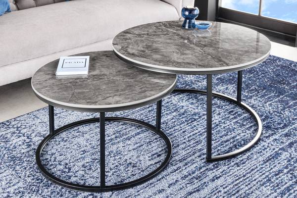 Couchtische ELEGANCE 2er Set Grau - Weiß - Marmor - 75 x 47 x 75 cm