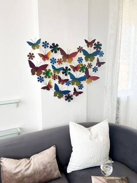 Déco murale Coeur de papillons Fer - 66 x 81 x 7 cm
