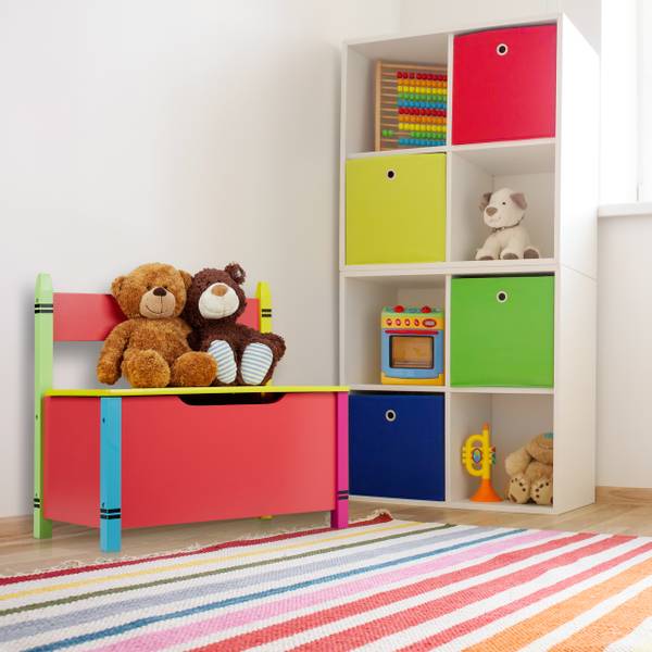 Kindersitzbank mit Stauraum Grün - Rot - Gelb - Holzwerkstoff - 60 x 55 x 35 cm
