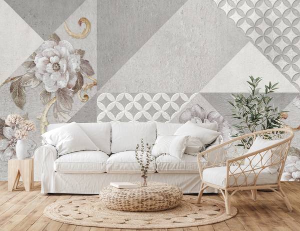 Vlies-Fotobehang ABSTRACTE Bloemen Beton 135 x 90 x 90 cm