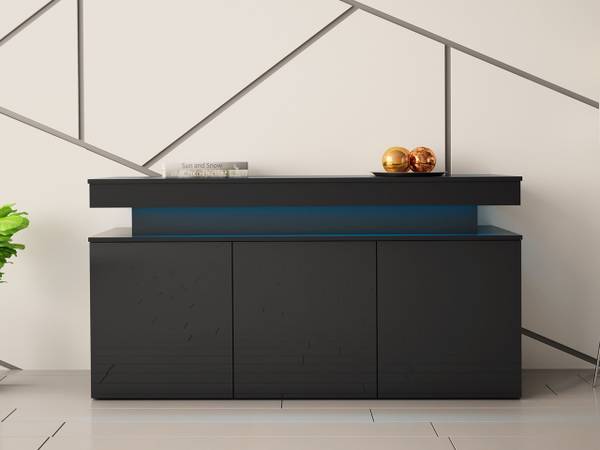 Kommode Glossa 3D 160 Schwarz - Hochglanz Schwarz
