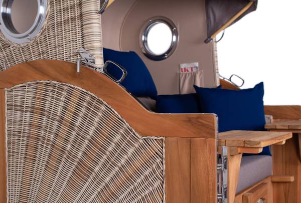 Strandkorb Düne Grande 2,5 Sitzer Grau - Polyester - Teakholz - 142 x 170 x 95 cm