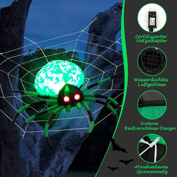 Halloween-Spinne Schwarz - Grün - Weiß - Textil - 92 x 27 x 153 cm