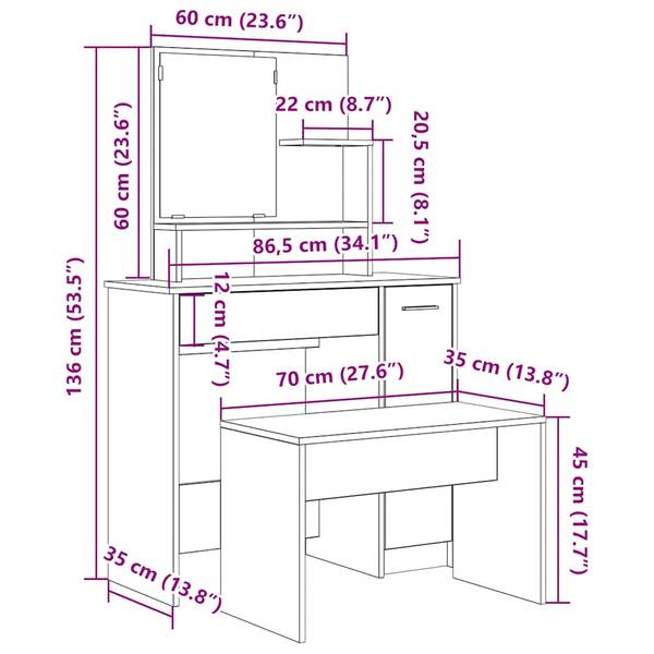 Schminktisch XT3464 Eiche Antik Dekor
