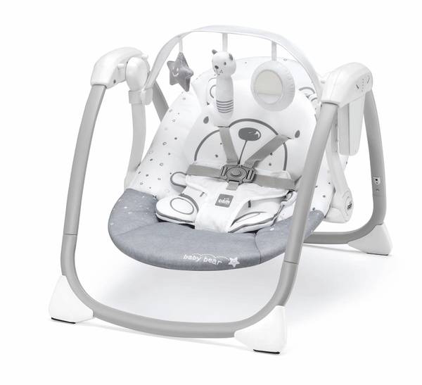 Babyschaukel Midi Baby Bär mit Timer Grau - Weiß