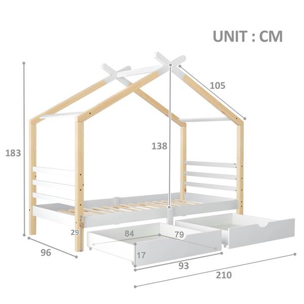 Kinderbed HomeyⅠ wit - grenenhout - 96 x 183 x 210 cm