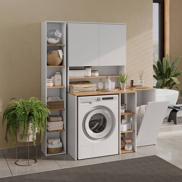 Armoire machine à laver Viktor 60594 Imitation chêne noueux - Blanc