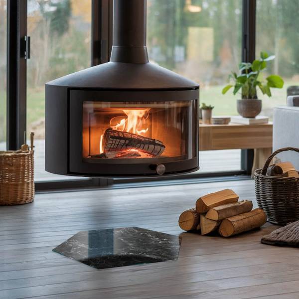 Vloerplaat voor Kachel Corvina zwart - glas - 40 x 40 x 1 cm