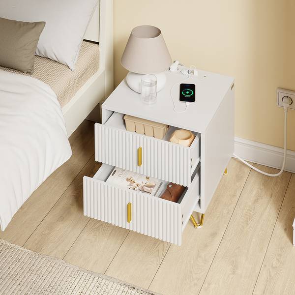 Nachttisch FBT115-E-W Weiß - Holzwerkstoff - Massivholz - Holz teilmassiv - 40 x 47 x 40 cm