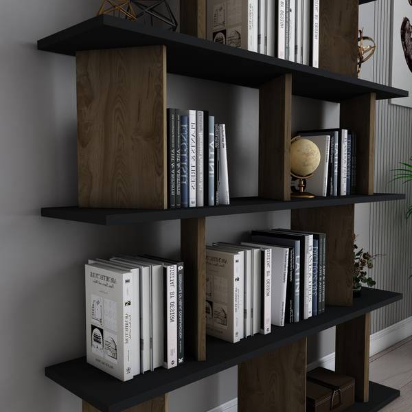 Bücherregal Grace Schwarz - Marmor Weiß Dekor - Eiche Dunkel