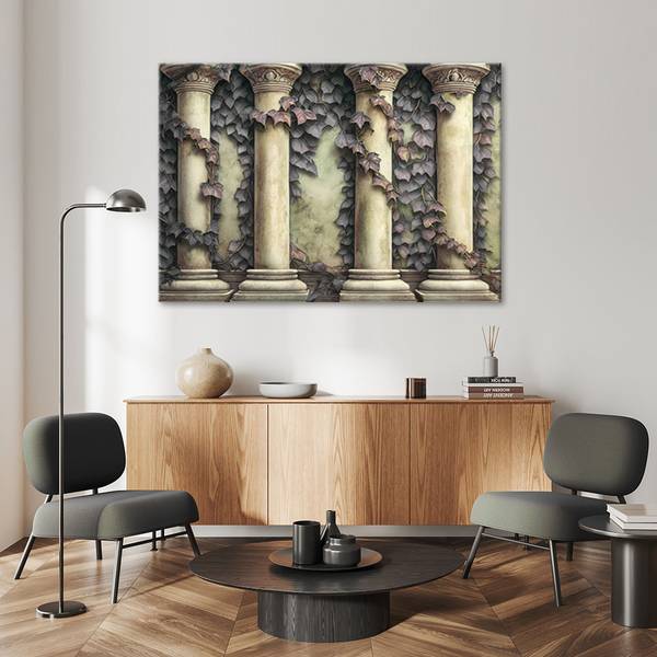 Tableau déco colonnes et feuilles 100 x 70 cm