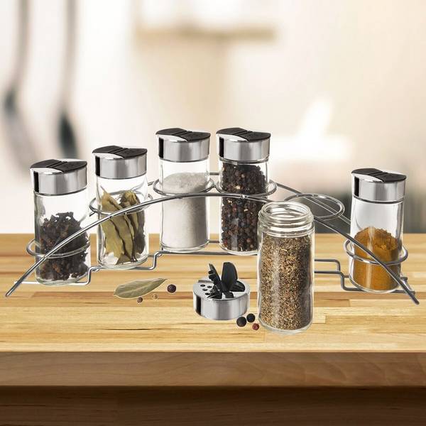 Gewürzständer mit Gläsern 7-tlg. Set Metall - 33 x 14 x 6 cm
