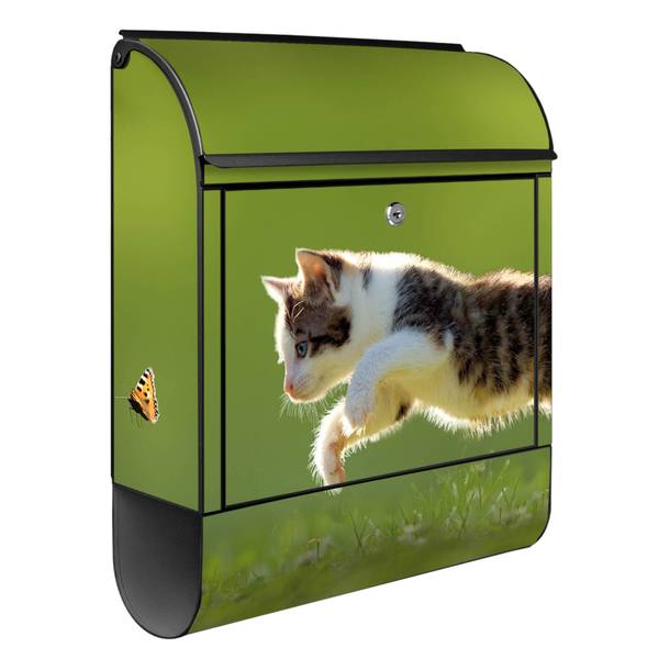 Briefkasten Stahl Jagende Katze Schwarz - Stahl - 38 x 46 x 13 cm